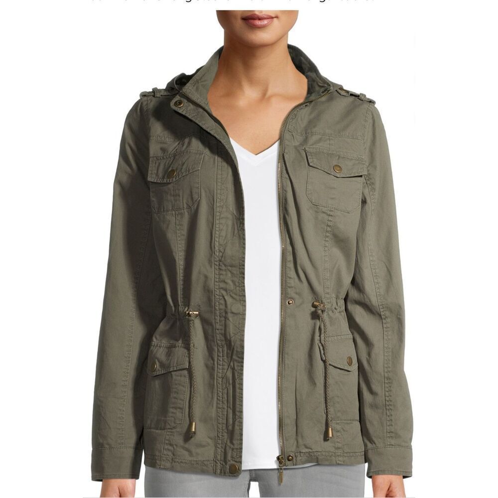 New Look Women's Long Sleeve Anorak Mid-Length Cotton Hooded Lined Jacket Size M